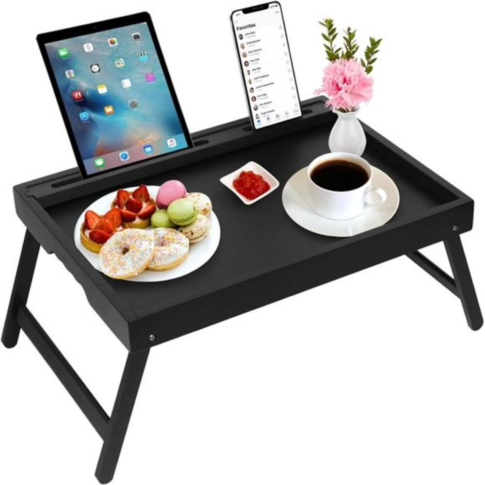 Large Folding Bed Tray Table Bamboo Breakfast TV Tray Laptop Desk Snack Serving